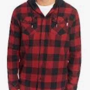 Hurley Red and Black Plaid Hooded Jacket